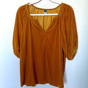 Elbow- Sleeve Split Neck Velvet swing blouse